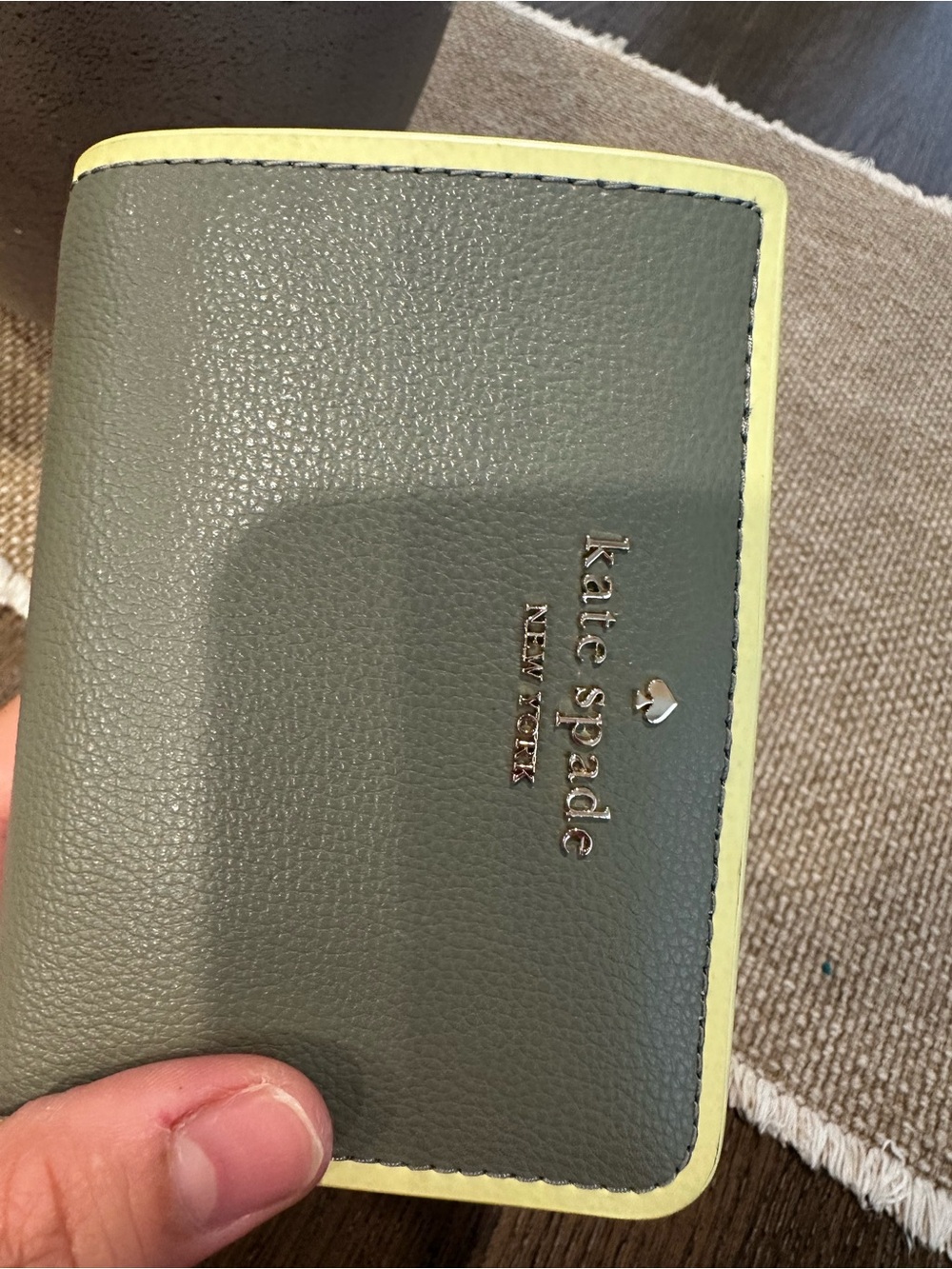 kate spade sage green and lemon zip card wallet